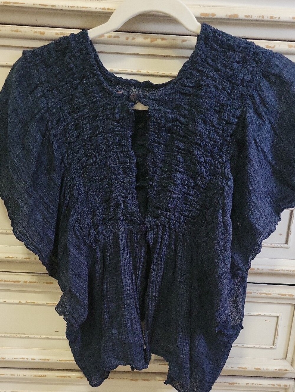 Free People Navy Smocked Peasant Top - Picture 3 of 3